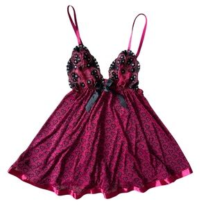 Spree Intimates Elegant Fuchsia/Pink Heart Lace Babydoll Women’s Size Small